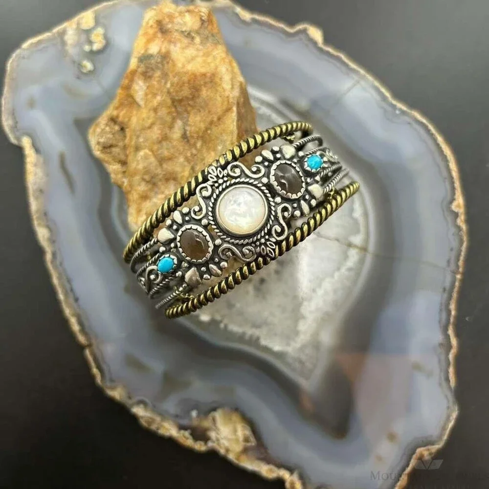 Carolyn Pollack Sterling & Brass MOP, Smoky Quartz, Turquoise Bracelet For Women